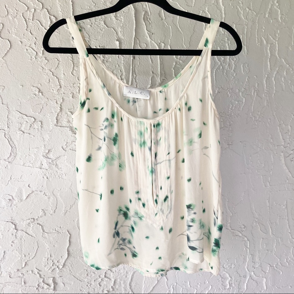 A.L.C. Silk Tank Top XS White Floral Abstract